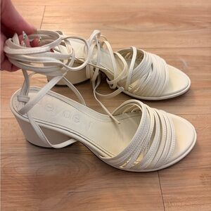 Aeyde Cream Strappy Block Heel Sandals